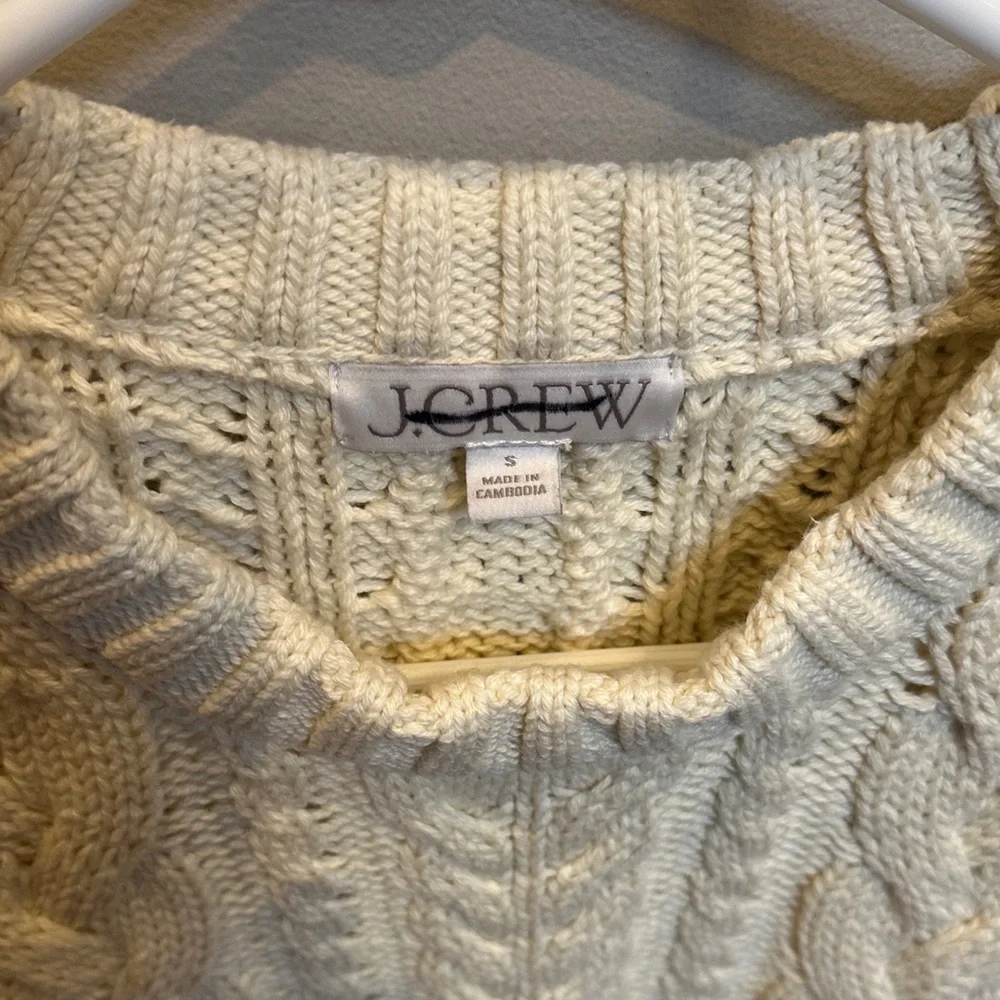 J. Crew Ivory Cable Knit Crewneck Sweater